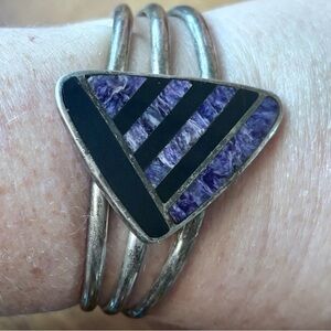 Wes Willie Artist Navajo Southwestern Signed Inlay Bracelet Silver 44g Very Rare